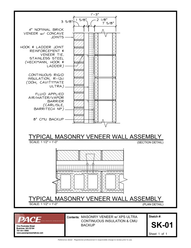 Brick Veneer With XPS Ultra Continuous Insulation CMU Backup Pace